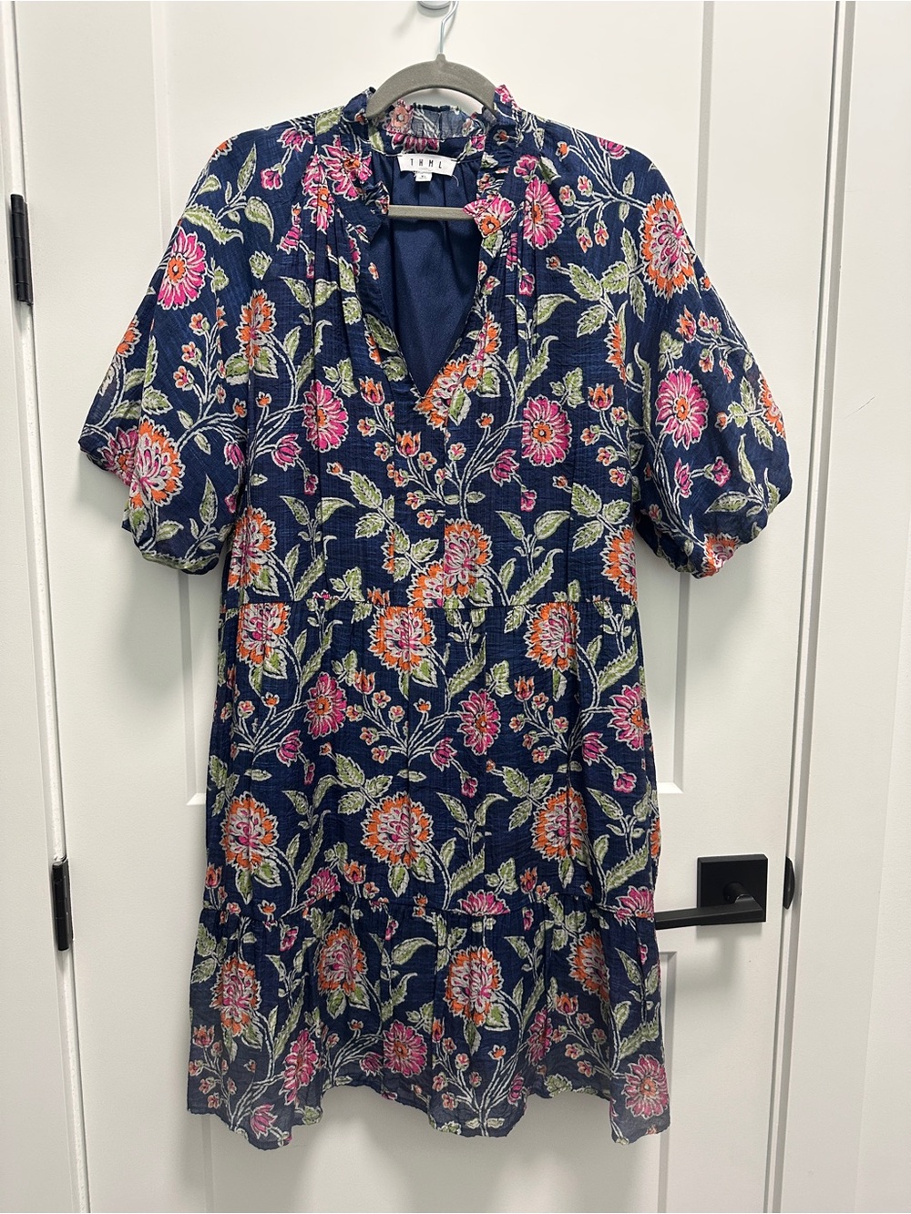 THML Navy Floral Mini Dress with Pink & Orange Blooms
